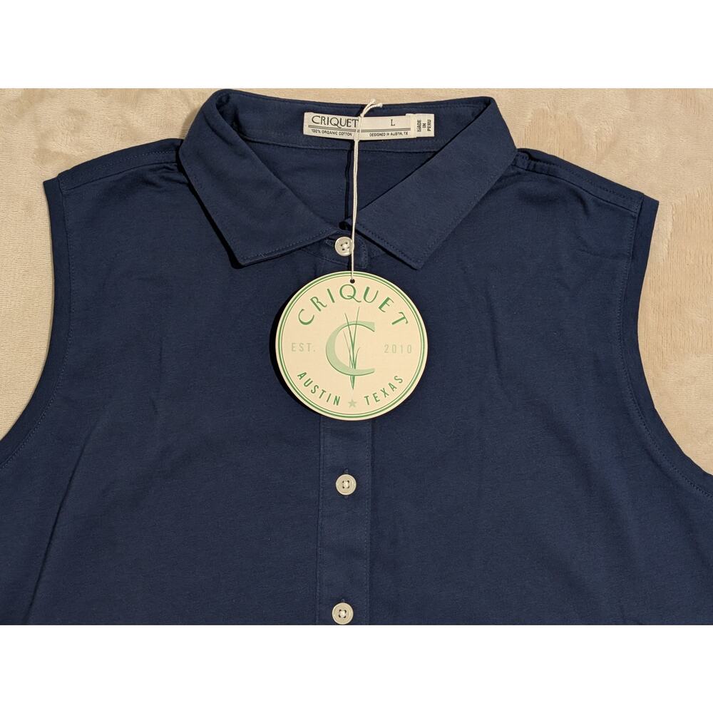 Criquet Women's Organic Cotton Sleeveless Polo Shirt Navy Blue Large Golf NWT